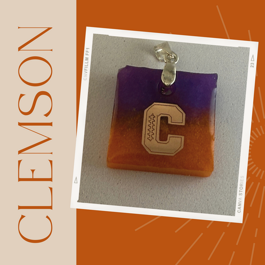 Clemson "C" embedded in hand poured acrylic resin Pendant