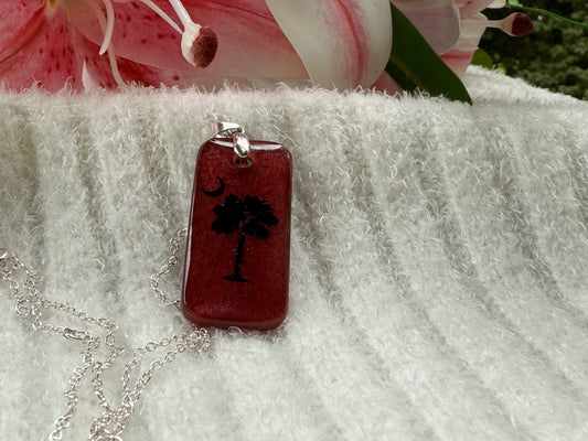 South Carolina Palmetto Tree and Moon Necklace Pendant