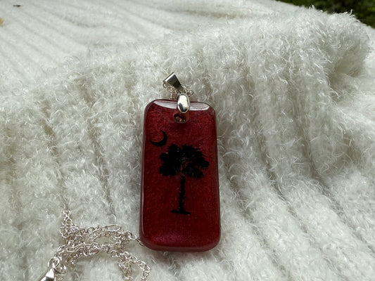 South Carolina Palmetto Tree and Moon Necklace Pendant